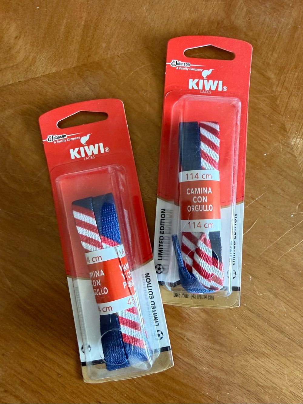 KIWI Brand Limited Edition Red, White & Blue Flag Striped Shoelaces 114cm Laces
